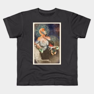 Lovebirds Hummingbird and Flamingo old timey Victorian daguerrotype astrological mystical portrait Kids T-Shirt